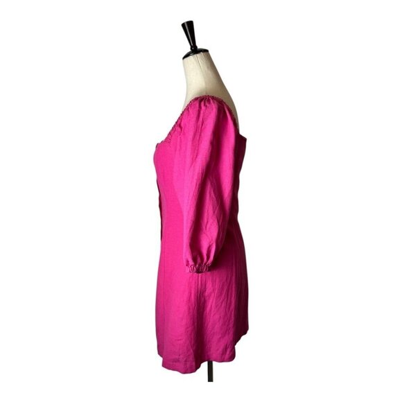 L* Space Dress Women Small Pink Linen Blend Square Neck Marina Button Front Mini - Picture 6 of 9